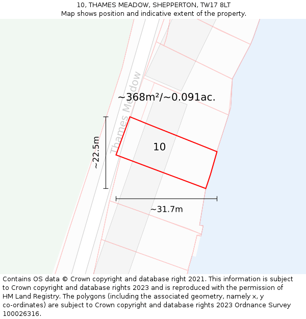 10, THAMES MEADOW, SHEPPERTON, TW17 8LT: Plot and title map