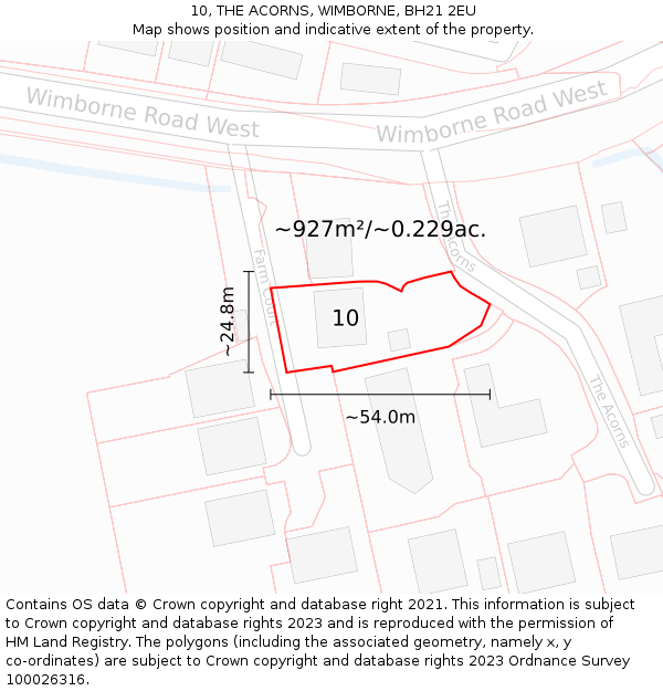 10, THE ACORNS, WIMBORNE, BH21 2EU: Plot and title map