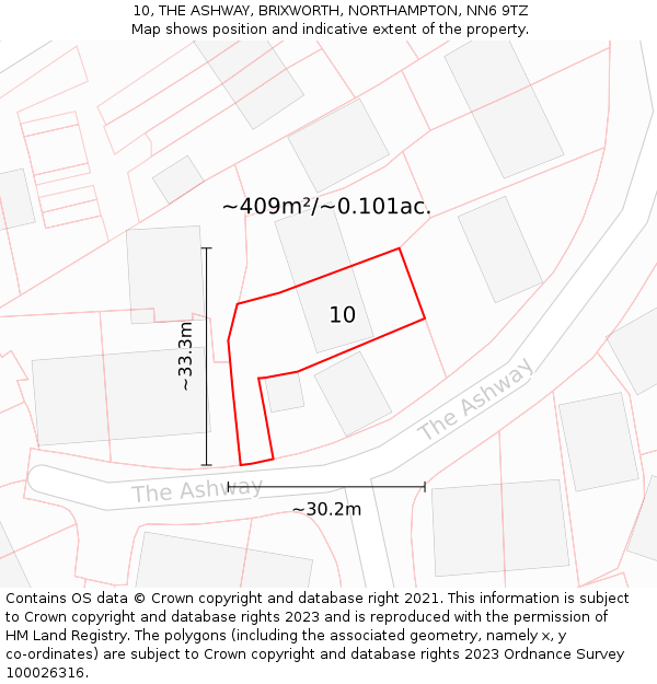 10, THE ASHWAY, BRIXWORTH, NORTHAMPTON, NN6 9TZ: Plot and title map