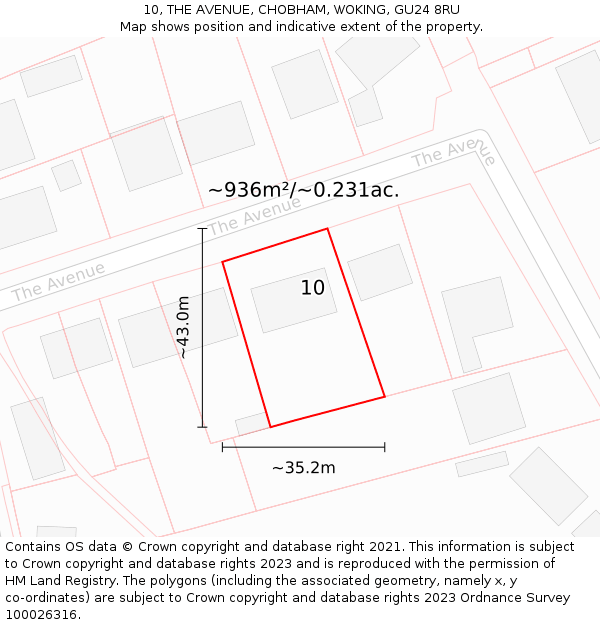 10, THE AVENUE, CHOBHAM, WOKING, GU24 8RU: Plot and title map