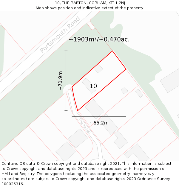 10, THE BARTON, COBHAM, KT11 2NJ: Plot and title map