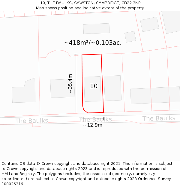 10, THE BAULKS, SAWSTON, CAMBRIDGE, CB22 3NP: Plot and title map