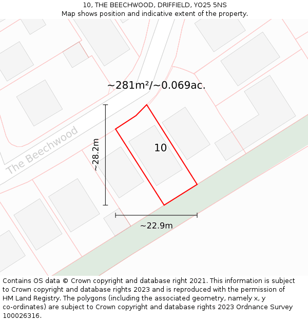 10, THE BEECHWOOD, DRIFFIELD, YO25 5NS: Plot and title map