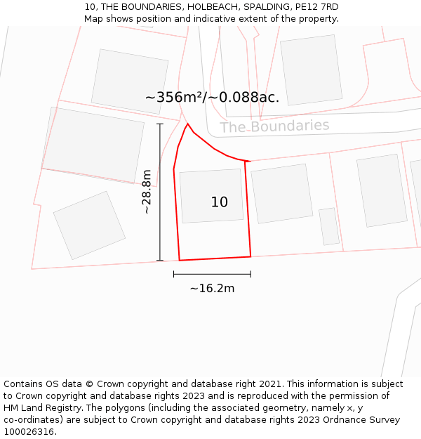 10, THE BOUNDARIES, HOLBEACH, SPALDING, PE12 7RD: Plot and title map
