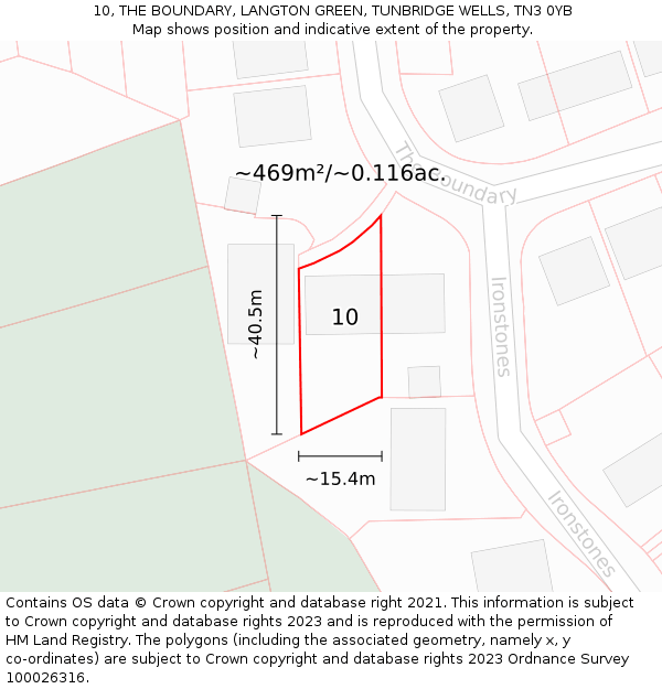 10, THE BOUNDARY, LANGTON GREEN, TUNBRIDGE WELLS, TN3 0YB: Plot and title map