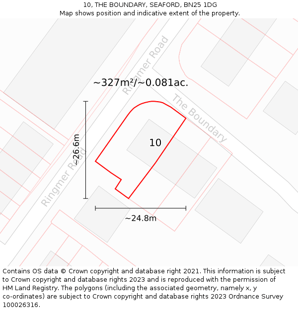 10, THE BOUNDARY, SEAFORD, BN25 1DG: Plot and title map