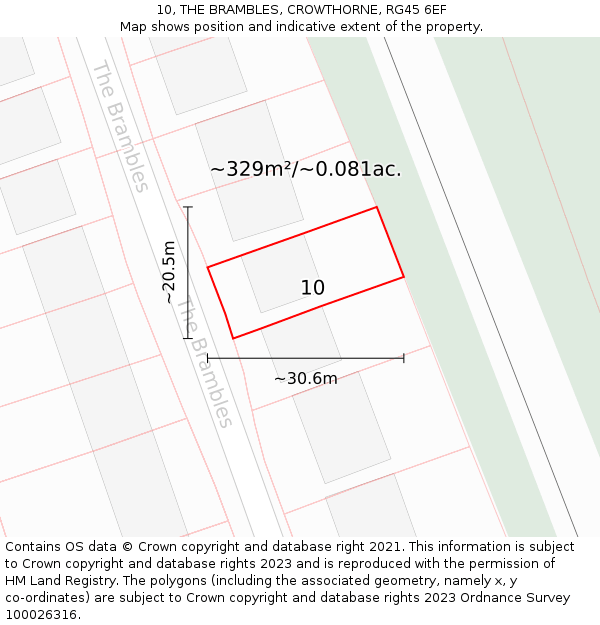 10, THE BRAMBLES, CROWTHORNE, RG45 6EF: Plot and title map