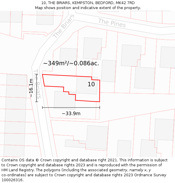 10, THE BRIARS, KEMPSTON, BEDFORD, MK42 7RD: Plot and title map