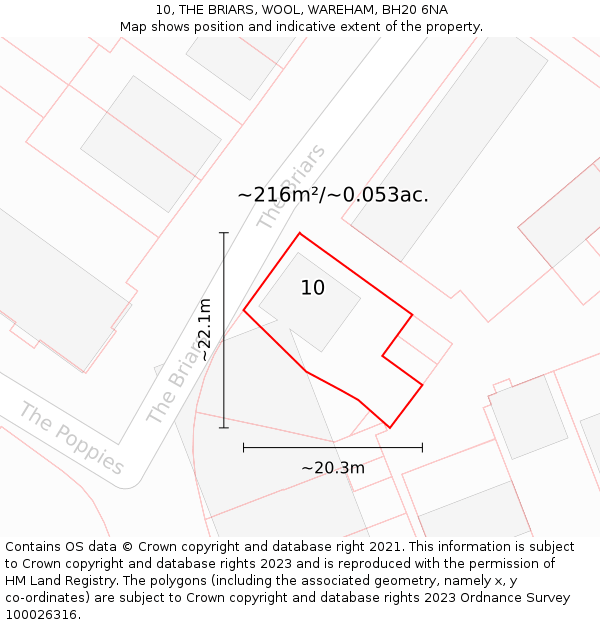 10, THE BRIARS, WOOL, WAREHAM, BH20 6NA: Plot and title map