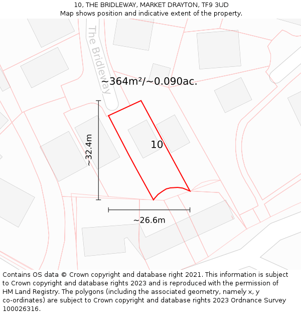 10, THE BRIDLEWAY, MARKET DRAYTON, TF9 3UD: Plot and title map