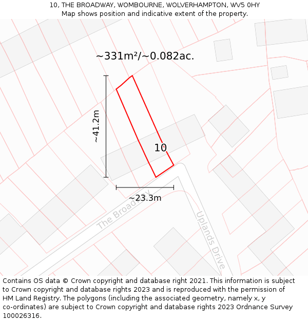 10, THE BROADWAY, WOMBOURNE, WOLVERHAMPTON, WV5 0HY: Plot and title map