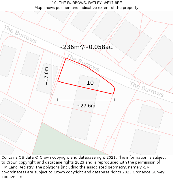 10, THE BURROWS, BATLEY, WF17 8BE: Plot and title map