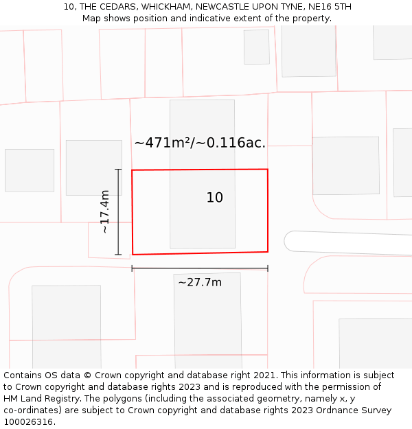 10, THE CEDARS, WHICKHAM, NEWCASTLE UPON TYNE, NE16 5TH: Plot and title map