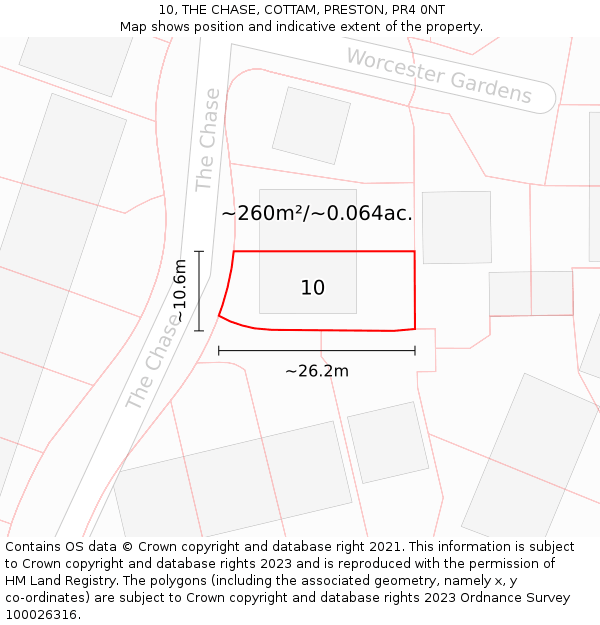 10, THE CHASE, COTTAM, PRESTON, PR4 0NT: Plot and title map