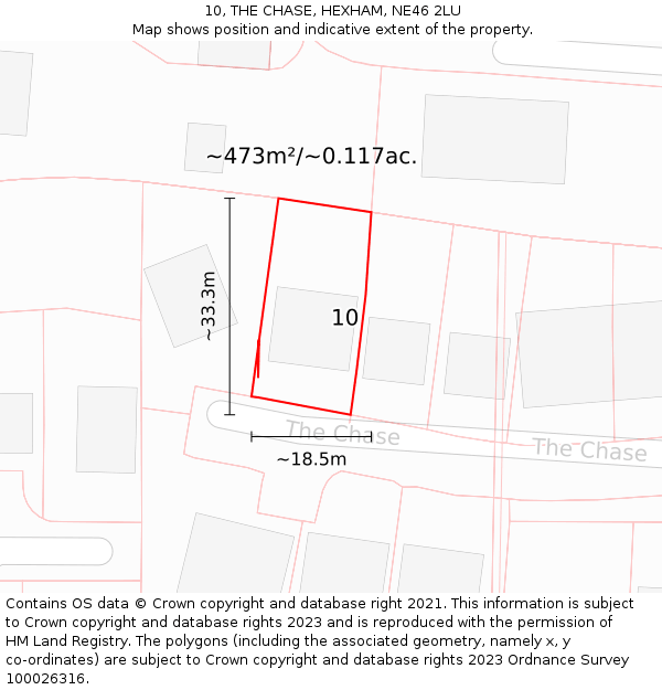 10, THE CHASE, HEXHAM, NE46 2LU: Plot and title map