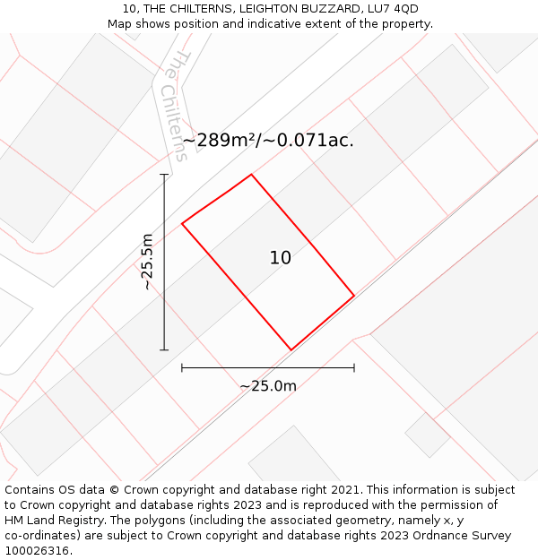 10, THE CHILTERNS, LEIGHTON BUZZARD, LU7 4QD: Plot and title map