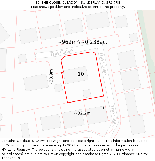 10, THE CLOSE, CLEADON, SUNDERLAND, SR6 7RG: Plot and title map