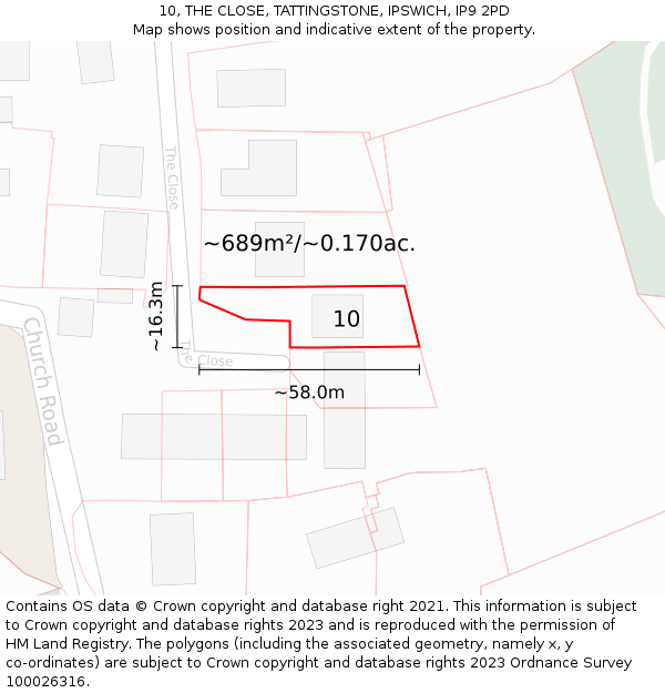 10, THE CLOSE, TATTINGSTONE, IPSWICH, IP9 2PD: Plot and title map