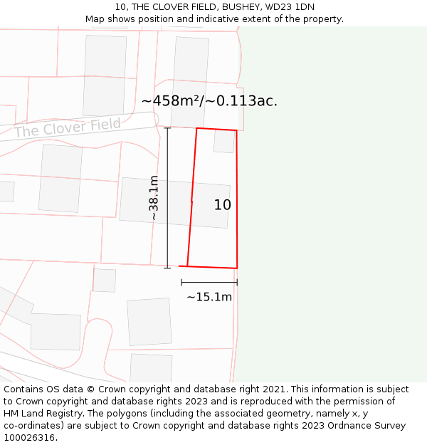 10, THE CLOVER FIELD, BUSHEY, WD23 1DN: Plot and title map