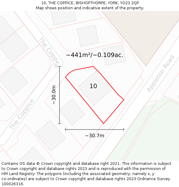 10, THE COPPICE, BISHOPTHORPE, YORK, YO23 2QP: Plot and title map