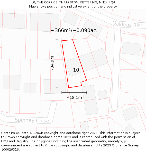 10, THE COPPICE, THRAPSTON, KETTERING, NN14 4QA: Plot and title map