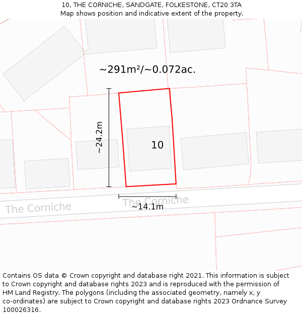 10, THE CORNICHE, SANDGATE, FOLKESTONE, CT20 3TA: Plot and title map