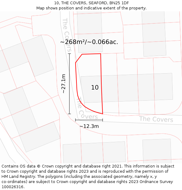 10, THE COVERS, SEAFORD, BN25 1DF: Plot and title map