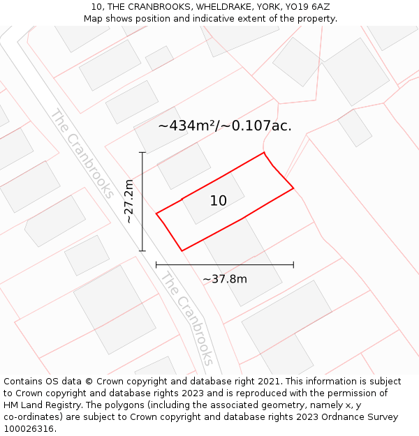 10, THE CRANBROOKS, WHELDRAKE, YORK, YO19 6AZ: Plot and title map