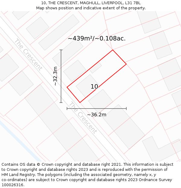 10, THE CRESCENT, MAGHULL, LIVERPOOL, L31 7BL: Plot and title map