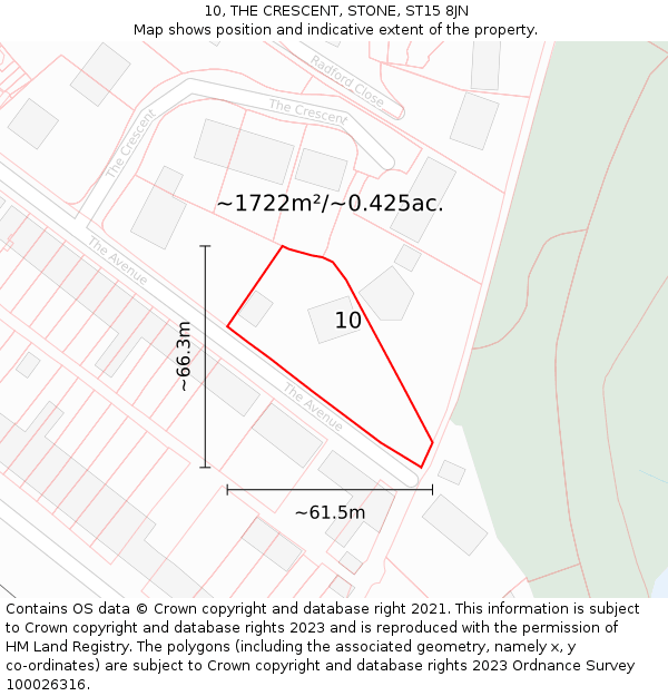 10, THE CRESCENT, STONE, ST15 8JN: Plot and title map