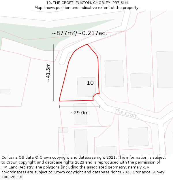 10, THE CROFT, EUXTON, CHORLEY, PR7 6LH: Plot and title map