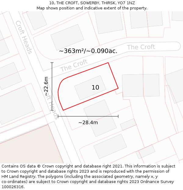 10, THE CROFT, SOWERBY, THIRSK, YO7 1NZ: Plot and title map