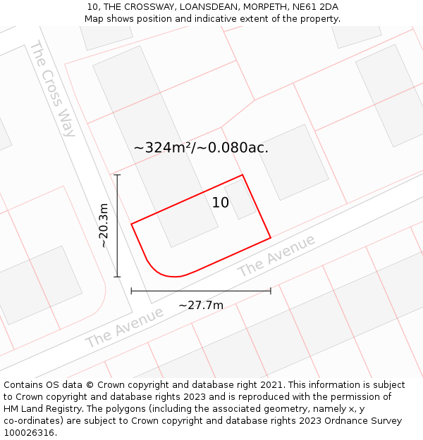 10, THE CROSSWAY, LOANSDEAN, MORPETH, NE61 2DA: Plot and title map