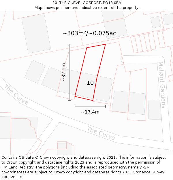 10, THE CURVE, GOSPORT, PO13 0RA: Plot and title map