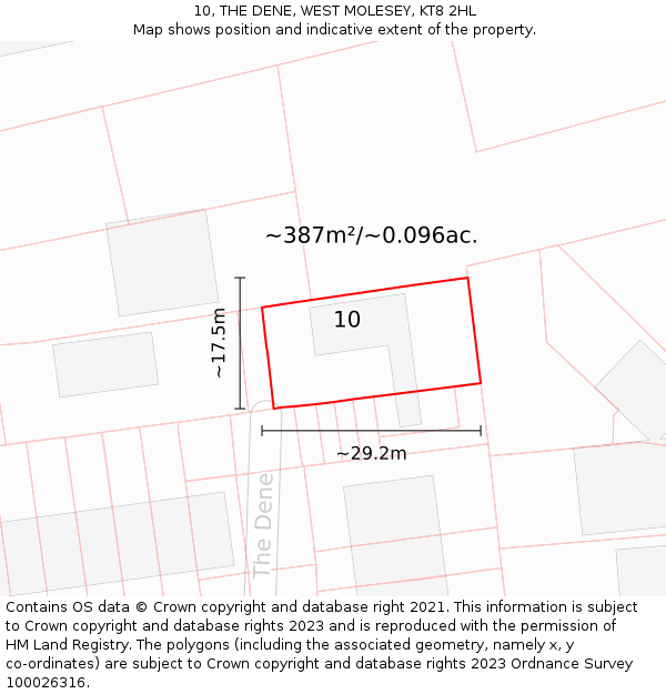 10, THE DENE, WEST MOLESEY, KT8 2HL: Plot and title map