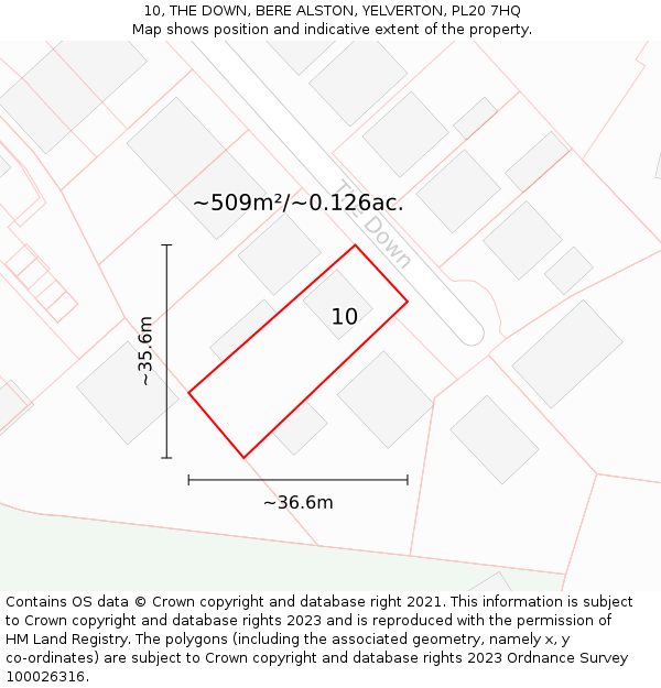 10, THE DOWN, BERE ALSTON, YELVERTON, PL20 7HQ: Plot and title map