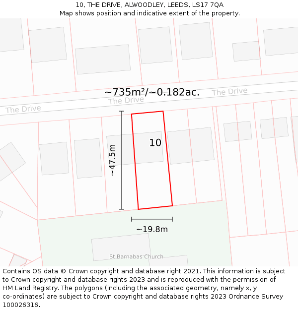 10, THE DRIVE, ALWOODLEY, LEEDS, LS17 7QA: Plot and title map