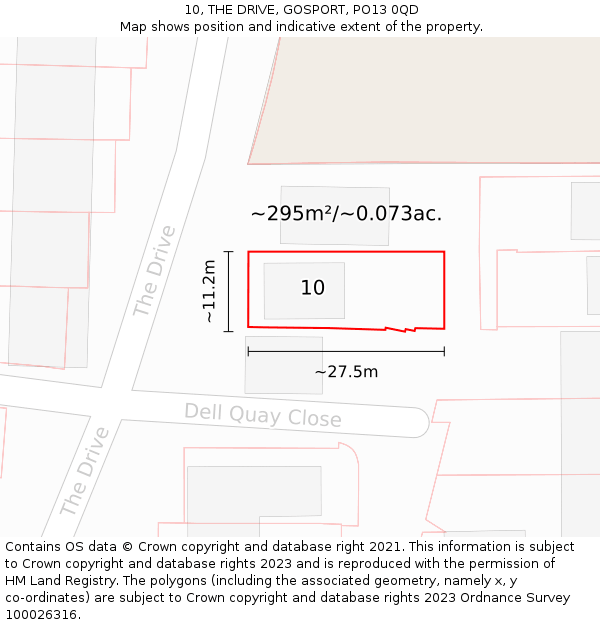 10, THE DRIVE, GOSPORT, PO13 0QD: Plot and title map