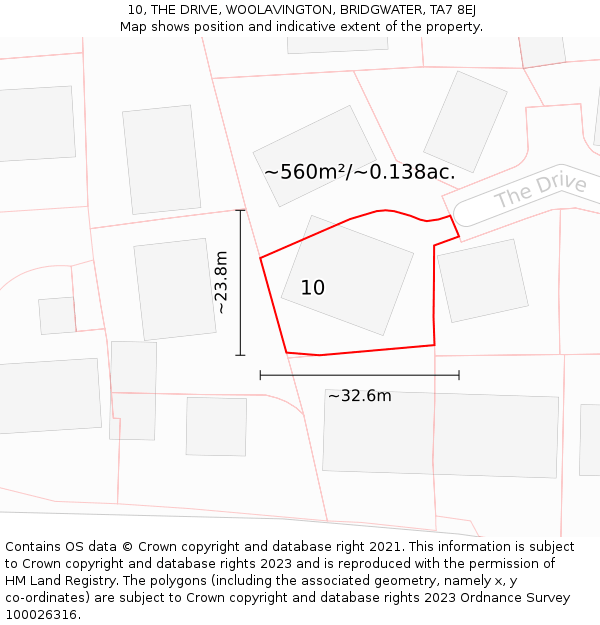 10, THE DRIVE, WOOLAVINGTON, BRIDGWATER, TA7 8EJ: Plot and title map