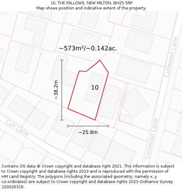 10, THE FALLOWS, NEW MILTON, BH25 5RP: Plot and title map