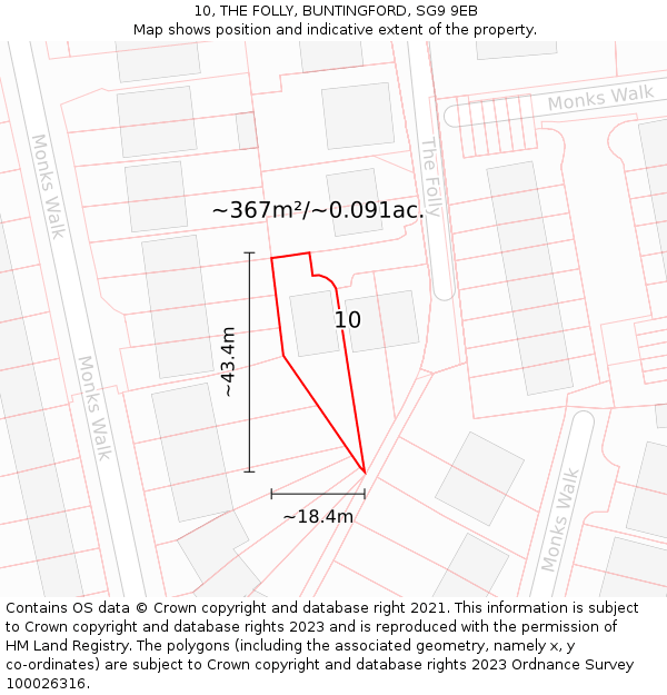 10, THE FOLLY, BUNTINGFORD, SG9 9EB: Plot and title map