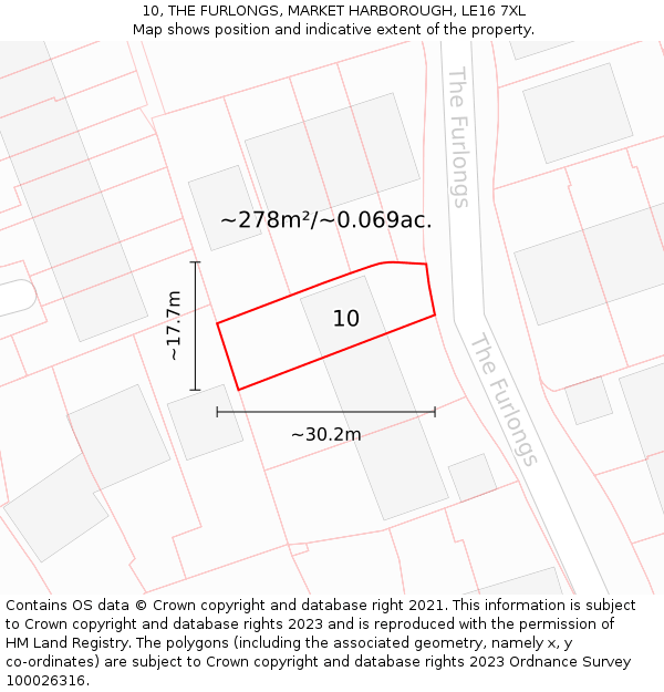 10, THE FURLONGS, MARKET HARBOROUGH, LE16 7XL: Plot and title map