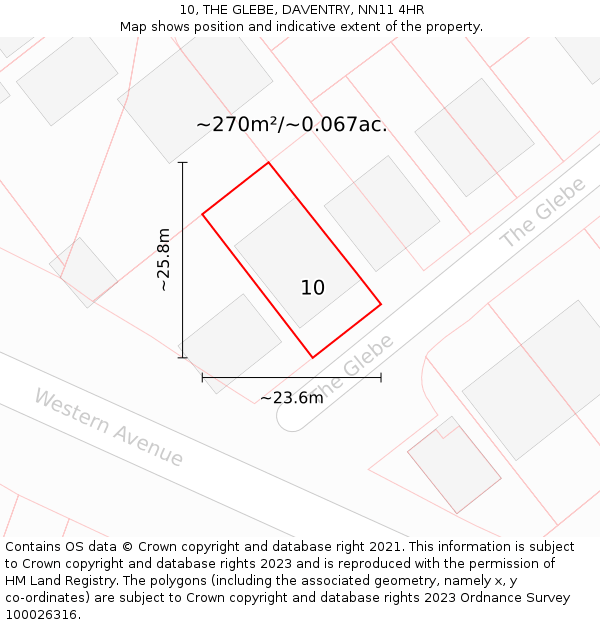 10, THE GLEBE, DAVENTRY, NN11 4HR: Plot and title map