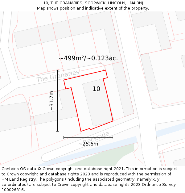 10, THE GRANARIES, SCOPWICK, LINCOLN, LN4 3NJ: Plot and title map
