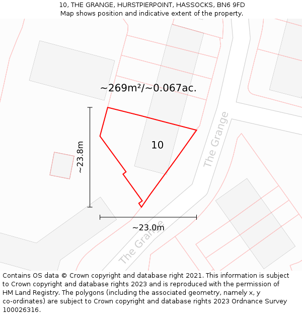 10, THE GRANGE, HURSTPIERPOINT, HASSOCKS, BN6 9FD: Plot and title map