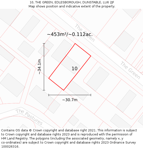 10, THE GREEN, EDLESBOROUGH, DUNSTABLE, LU6 2JF: Plot and title map