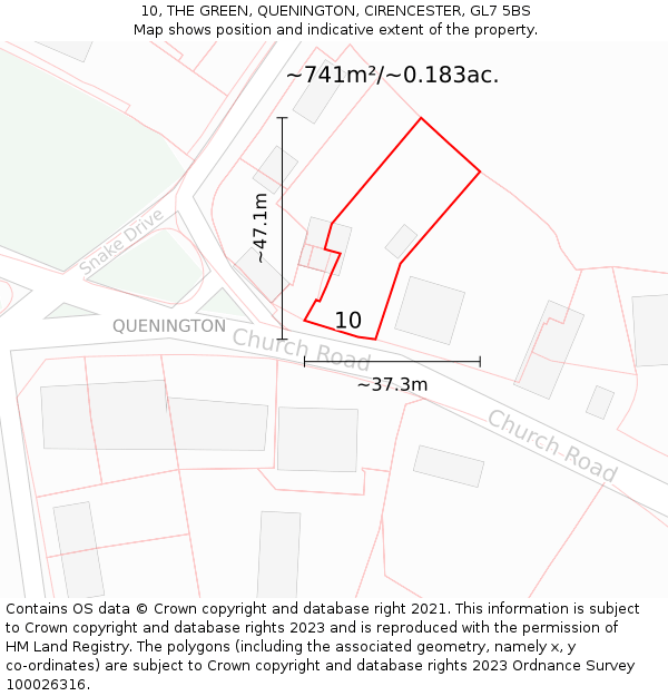 10, THE GREEN, QUENINGTON, CIRENCESTER, GL7 5BS: Plot and title map