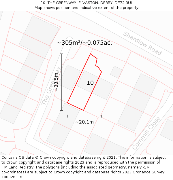 10, THE GREENWAY, ELVASTON, DERBY, DE72 3UL: Plot and title map
