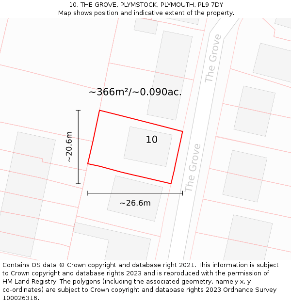 10, THE GROVE, PLYMSTOCK, PLYMOUTH, PL9 7DY: Plot and title map