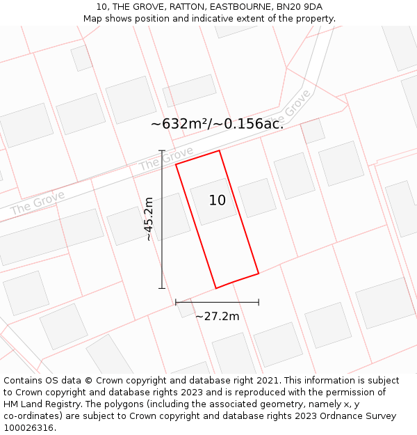 10, THE GROVE, RATTON, EASTBOURNE, BN20 9DA: Plot and title map